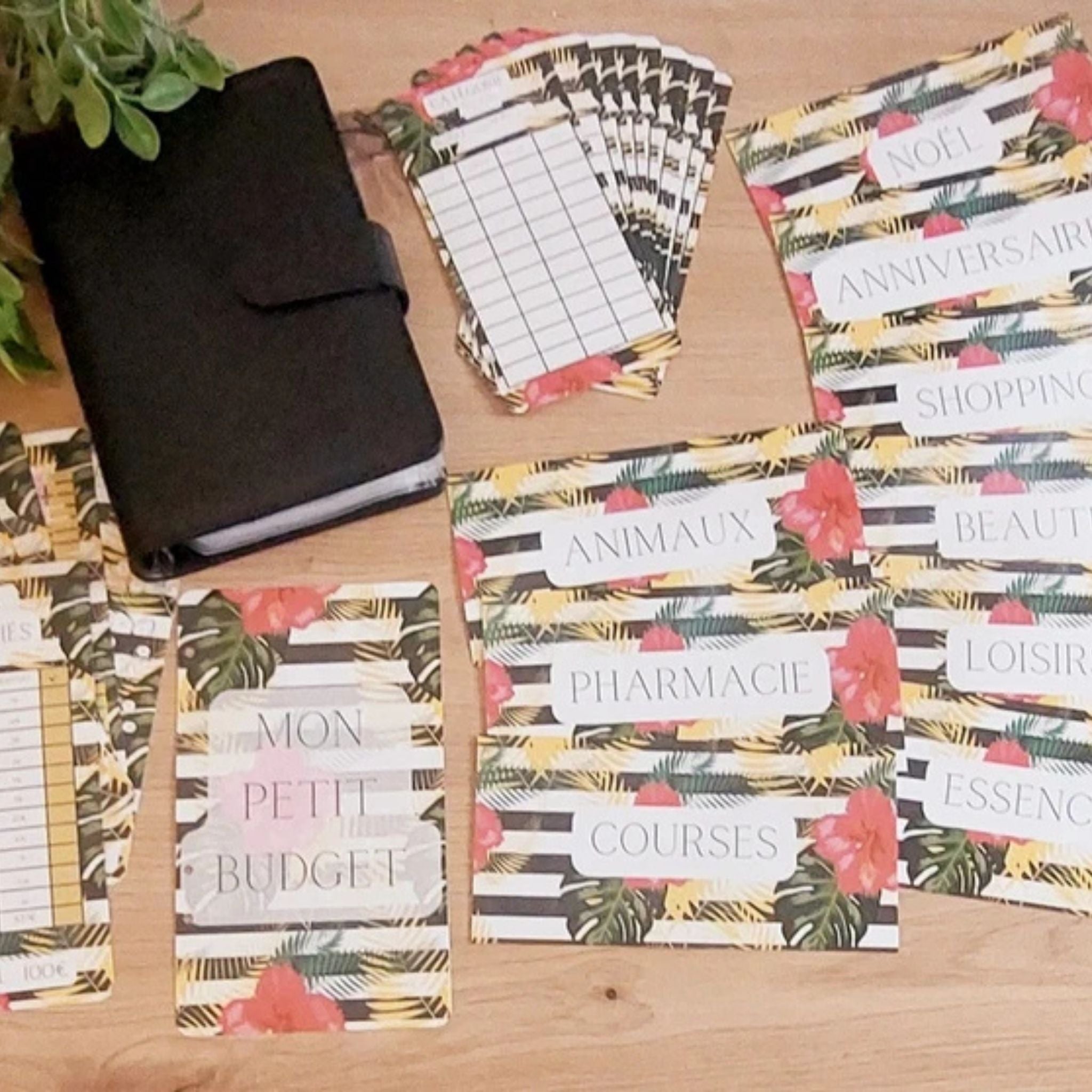 🌴 Classeur de Budget Complet "Tropical Chic" – Noir & Floral (A6)