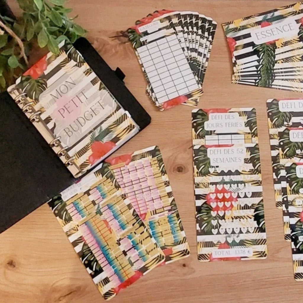 🌴 Classeur de Budget Complet "Tropical Chic" – Noir & Floral (A6)