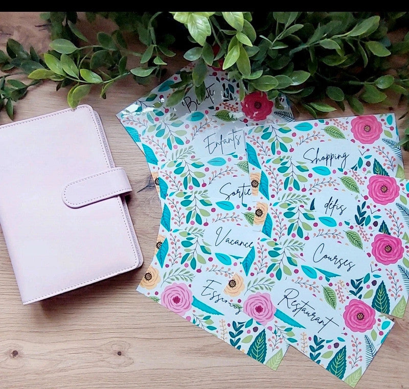 🌸 Classeur de Budget Complet "Fleurs Vintage" – Vieux Rose (A6)