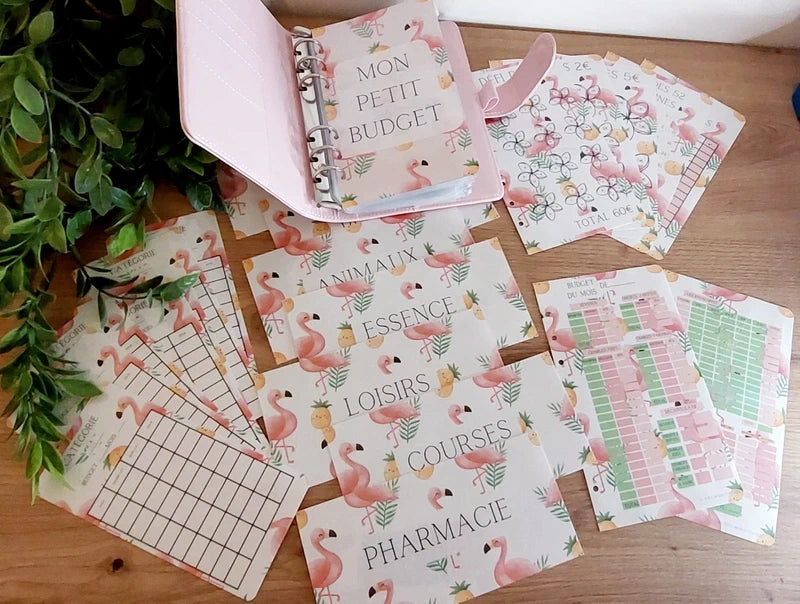 🦩 Classeur de Budget Complet "Pink Flamingo" – Rose Pastel (A6)