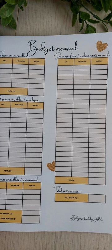 Kit de Démarrage Cœur Or - Budget Planner + Classeurs + Enveloppes