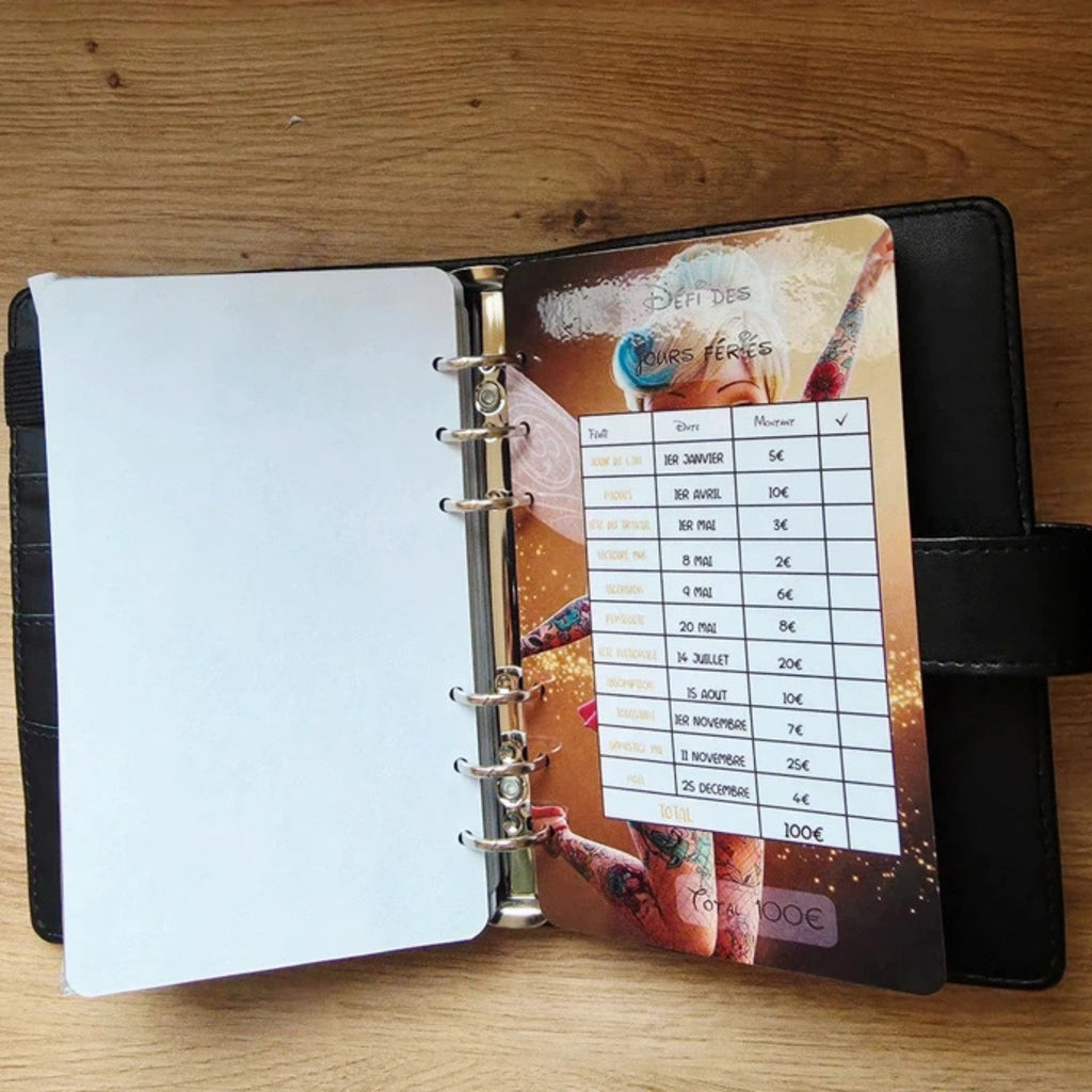 🎸 Classeur de Budget Complet "Fée Rock" – Noir Intense (A6)