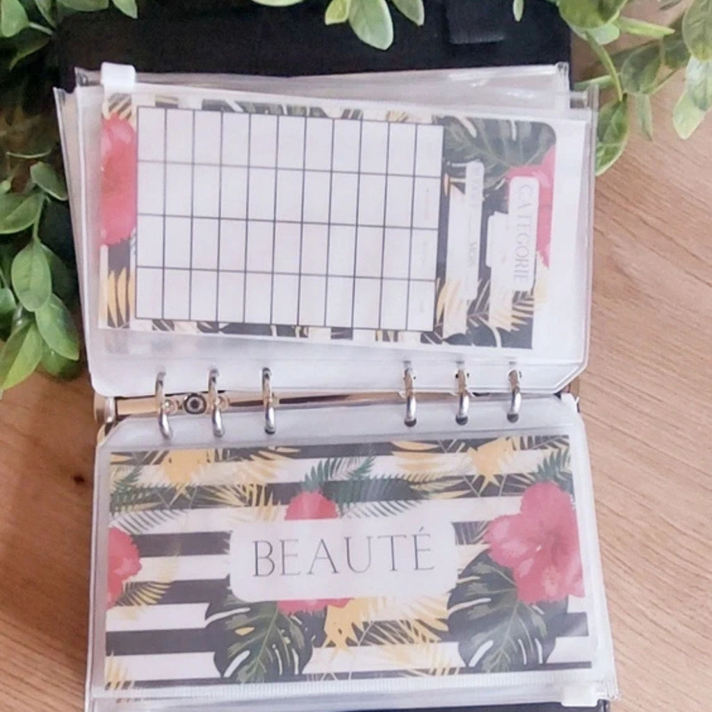 🌴 Classeur de Budget Complet "Tropical Chic" – Noir & Floral (A6)