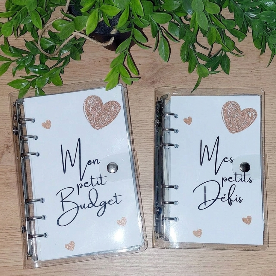 Kit Budget Zen – 2 Classeurs Transparents Cœur Or Format A6