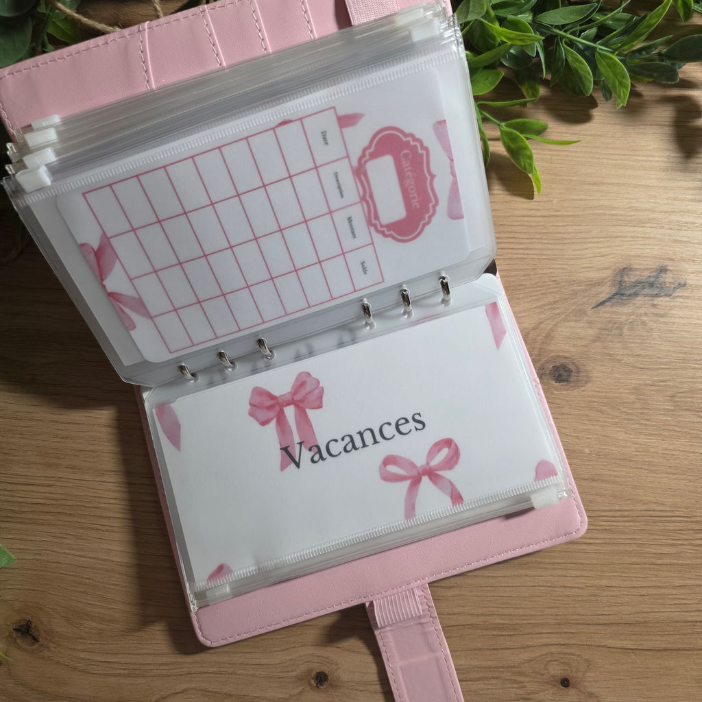Classeur A6 + Kit Complet - Nœud Rose