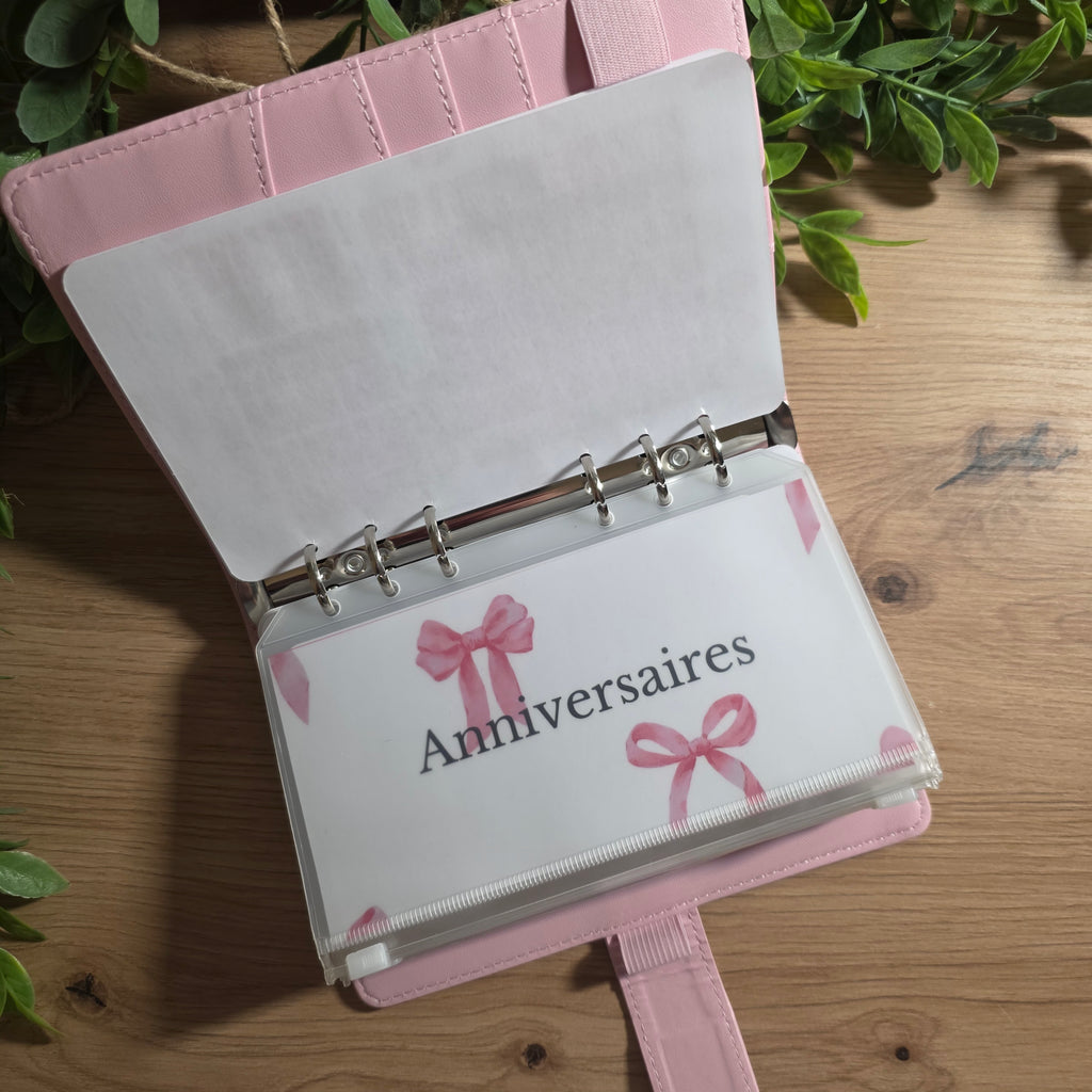 Classeur A6 + Kit Complet - Nœud Rose