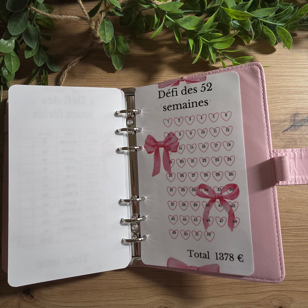 Classeur A6 + Kit Complet - Nœud Rose