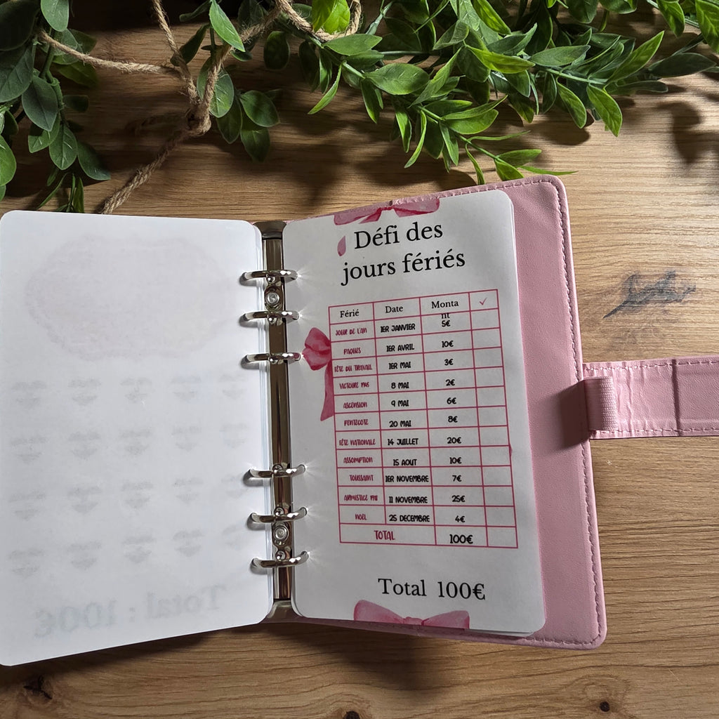 Classeur A6 + Kit Complet - Nœud Rose