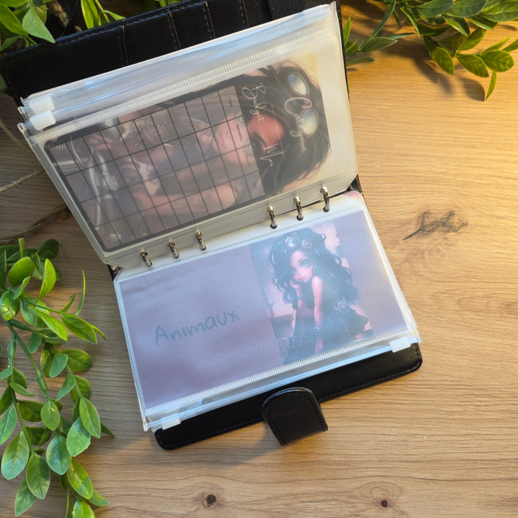 🎸 Classeur de Budget Complet "baby doll " – Noir Intense (A6)