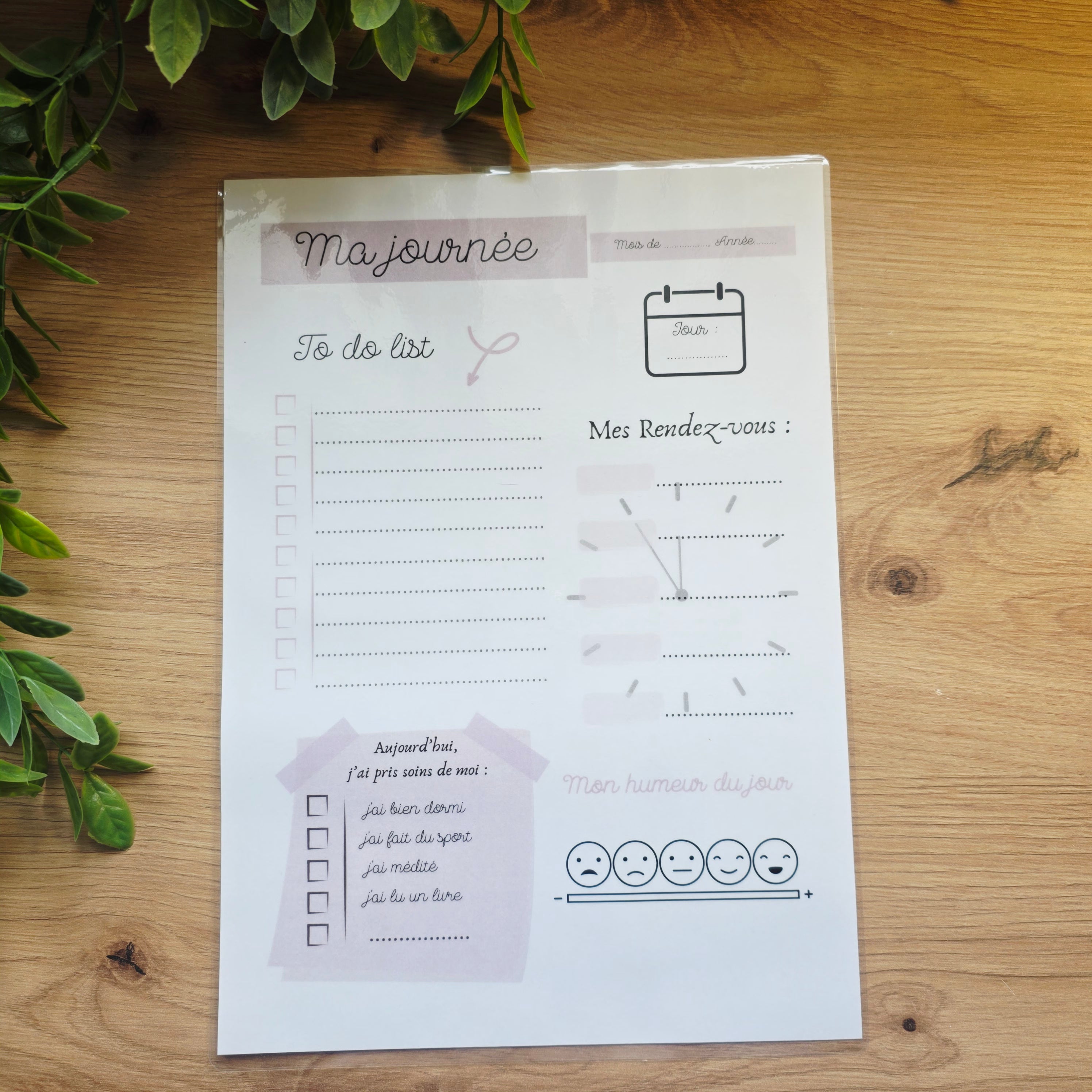 Organisateur de journée A4 plastifié réutilisable