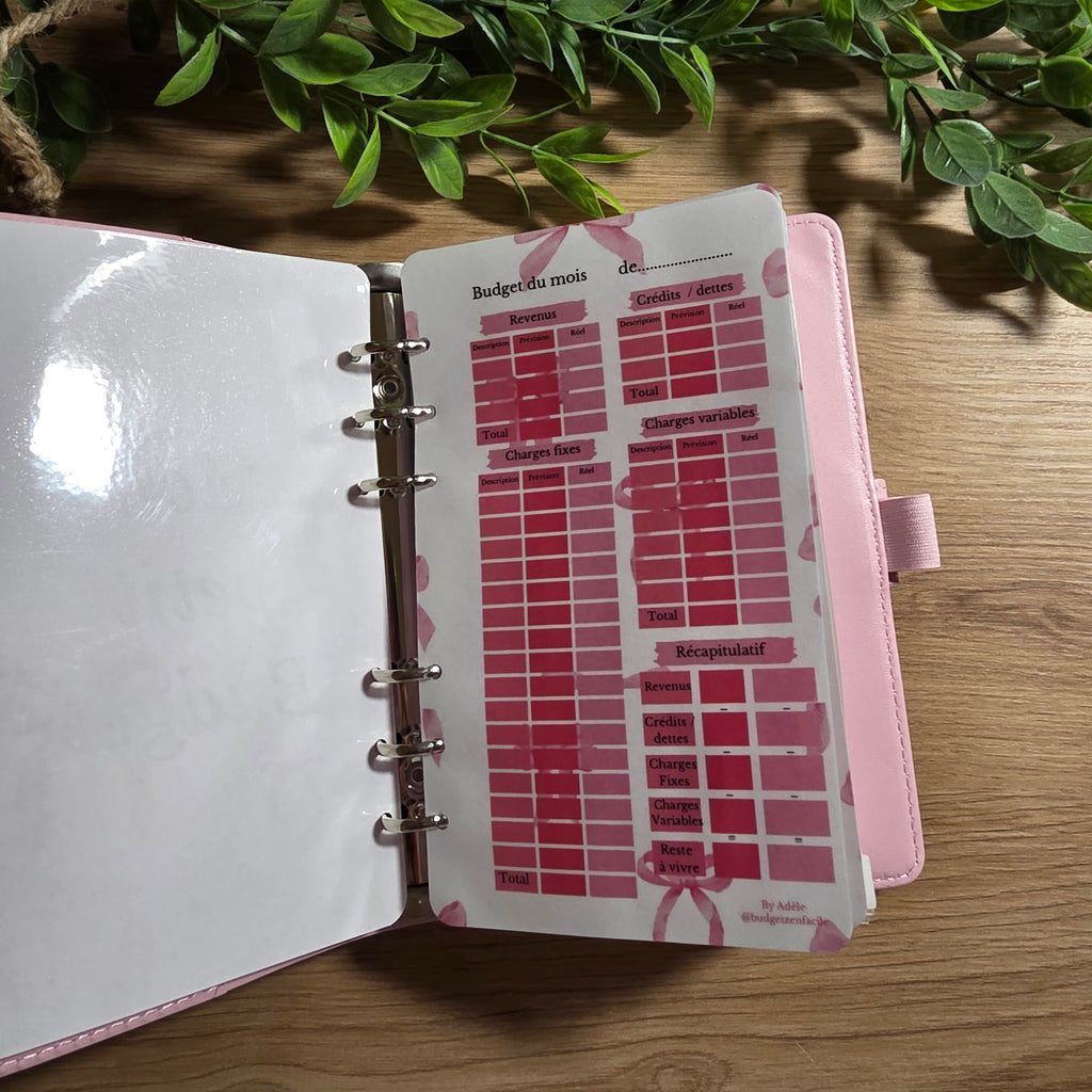 Classeur A6 + Kit Complet - Nœud Rose
