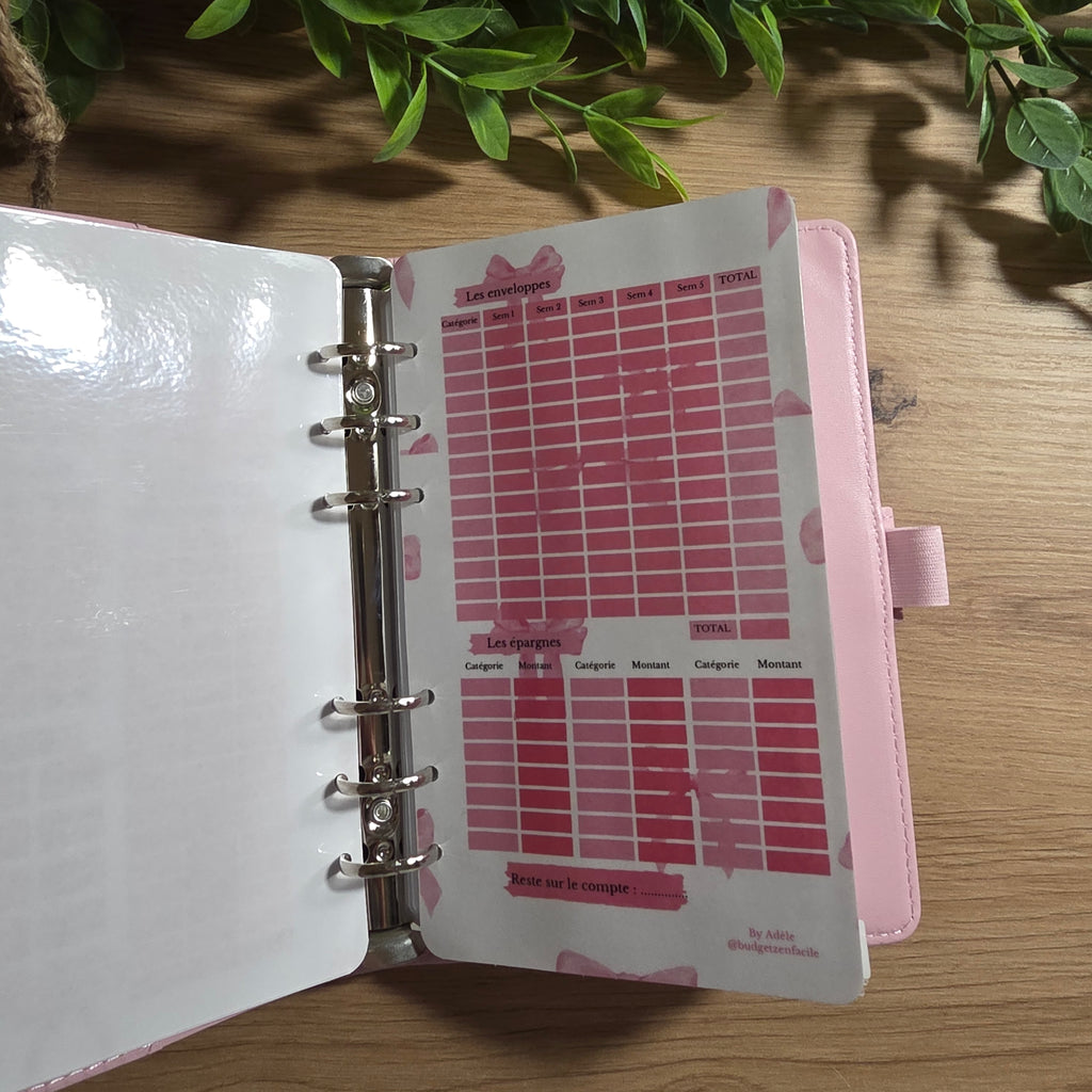 Classeur A6 + Kit Complet - Nœud Rose