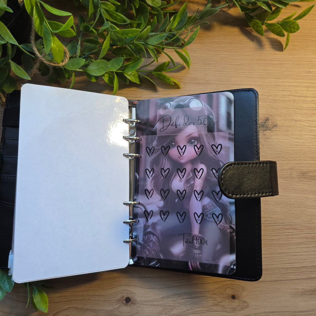 🎸 Classeur de Budget Complet "baby doll " – Noir Intense (A6)