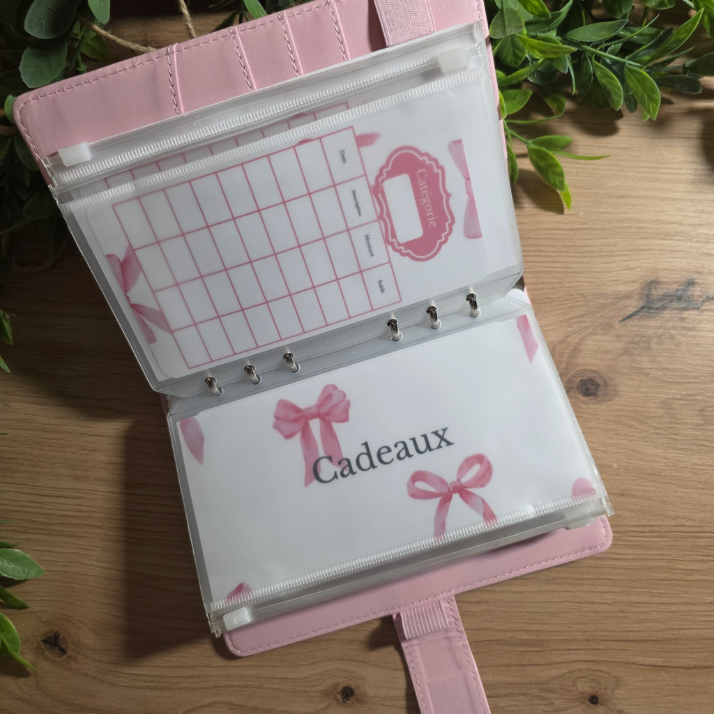 Classeur A6 + Kit Complet - Nœud Rose