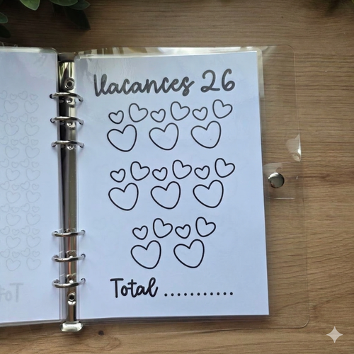 Classeur A5 Vinyle Transparent « Mes petites épargnes » – Thème Cœur Noir