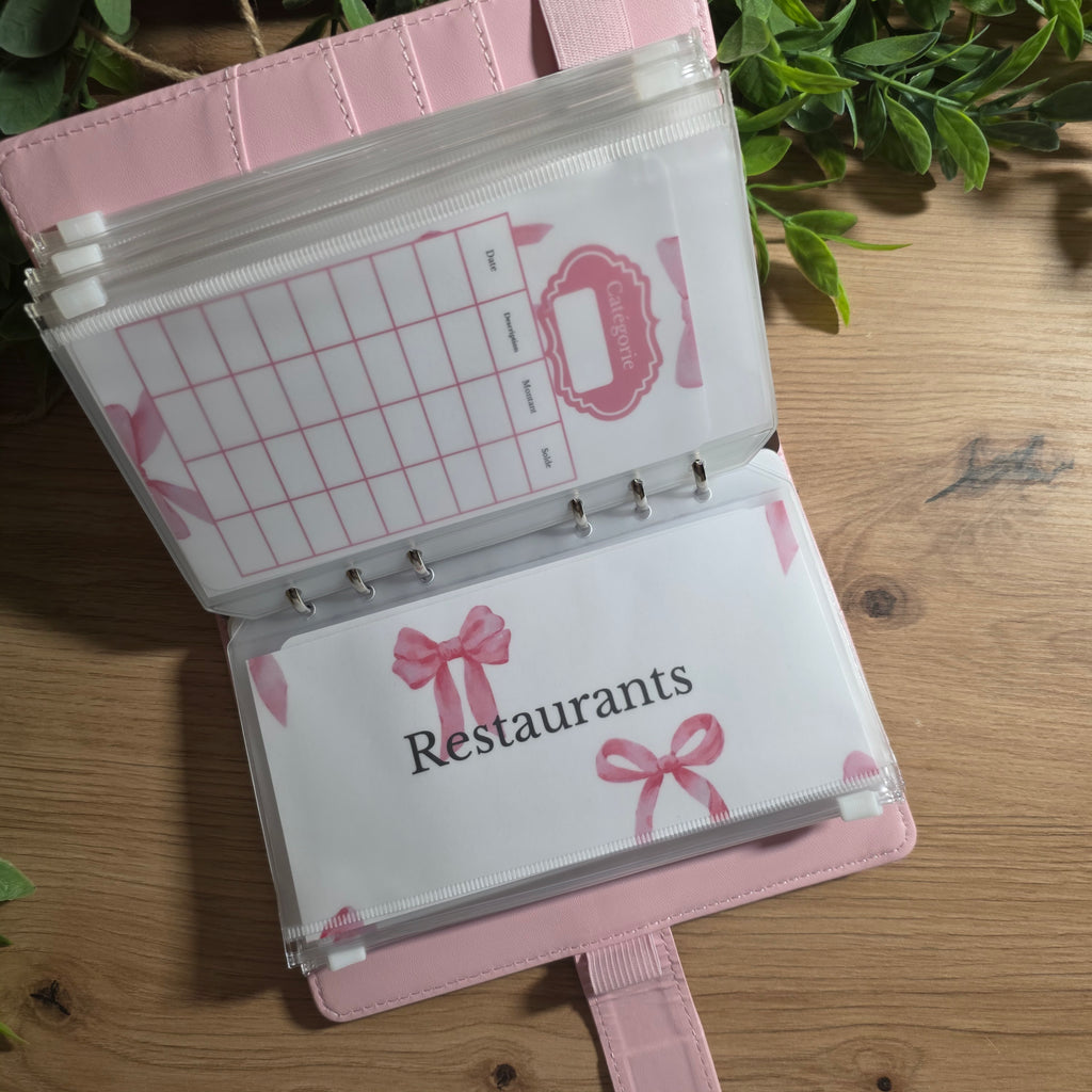 Classeur A6 + Kit Complet - Nœud Rose