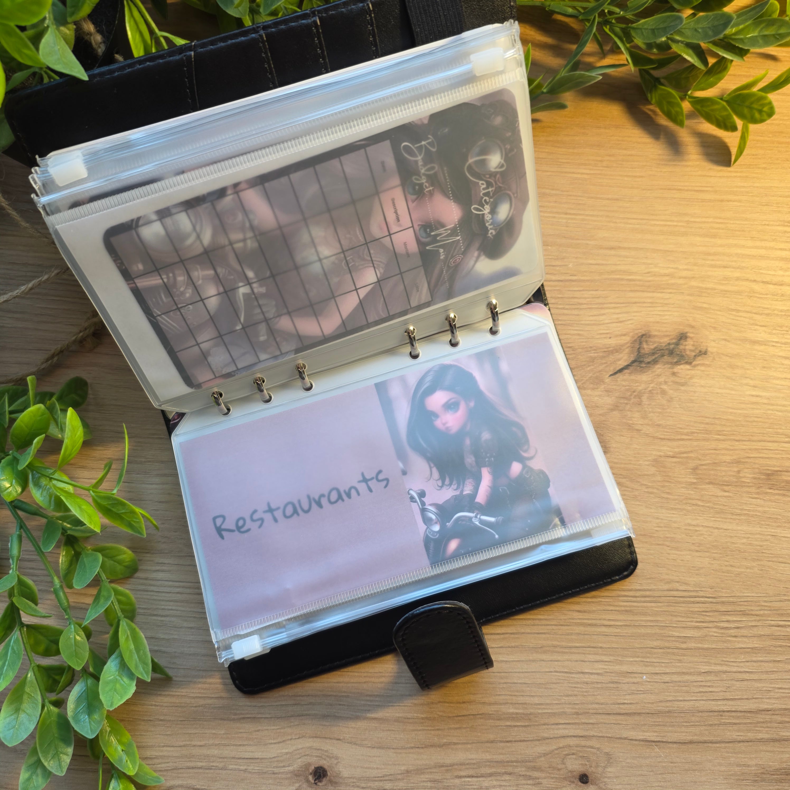 🎸 Classeur de Budget Complet "baby doll " – Noir Intense (A6)