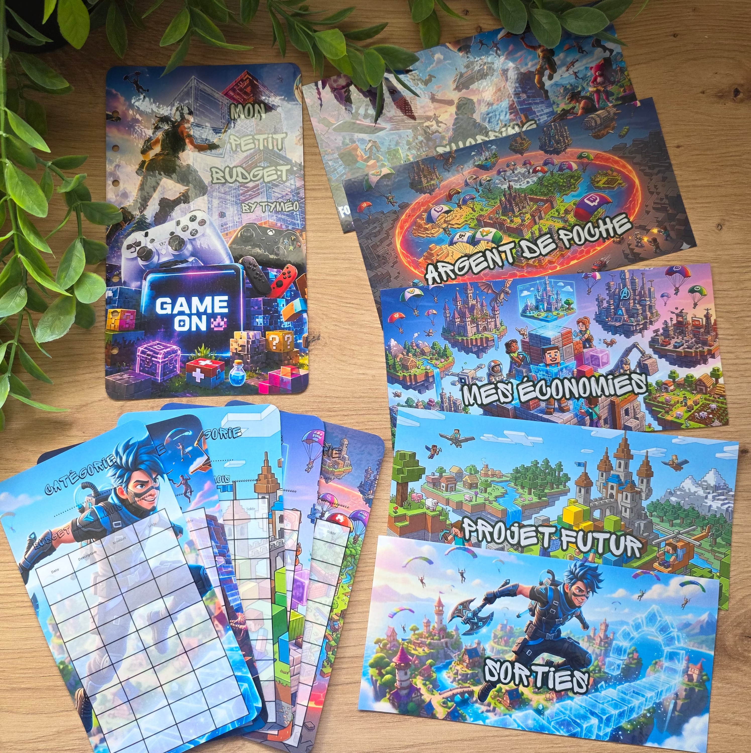Classeur Budget A6 – Thème Jeux Vidéo (Fortnite & Minecraft) | Kit Épargne Enfant & Ado
