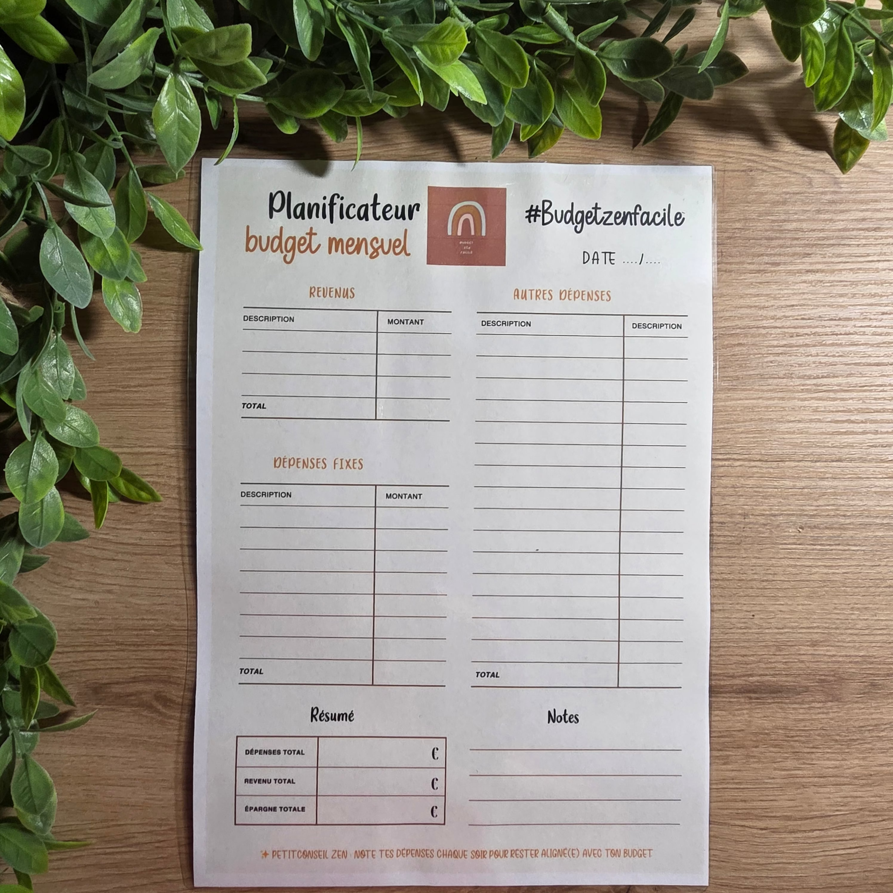 Fiche budget mensuelle réutilisable