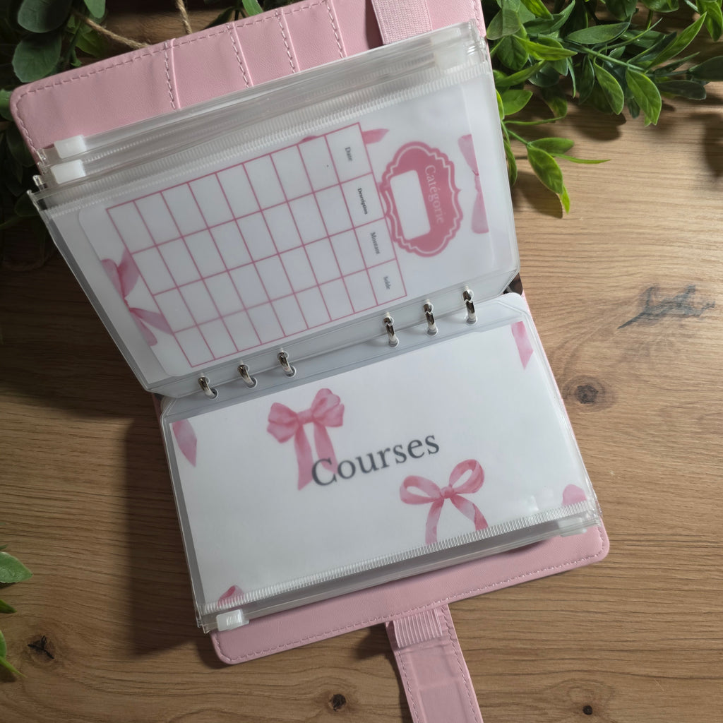 Classeur A6 + Kit Complet - Nœud Rose